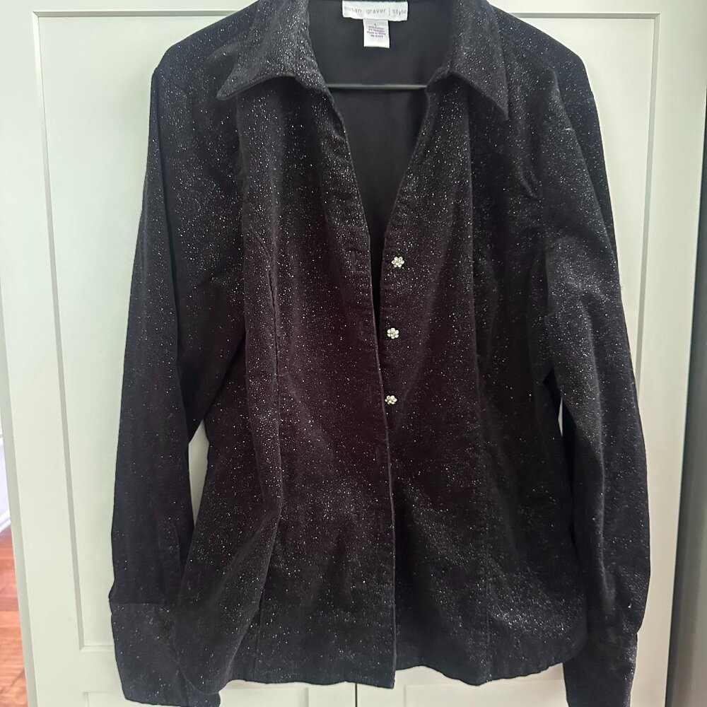 Susan Graver Black Blazer/Jacket with glitter, Size: Large